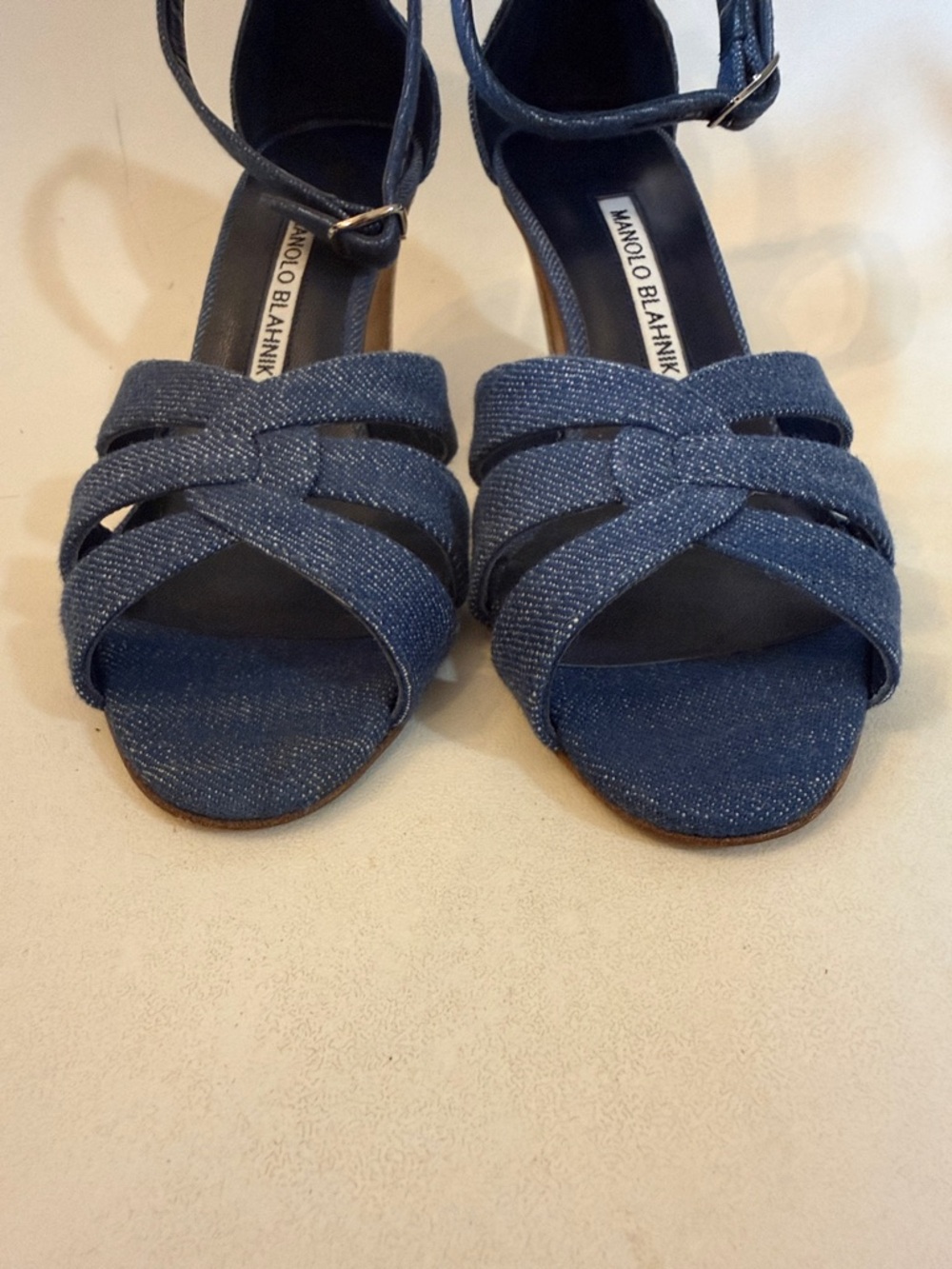 Manolo Blahnik Denim Blue Strappy Heeled Sandals 37 or 7 - Picture 6 of 11